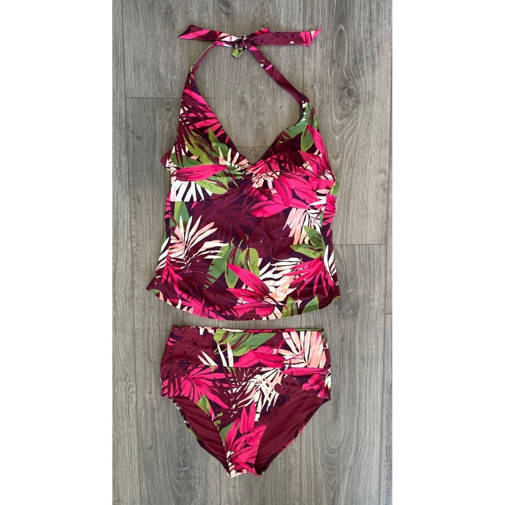 Lands' End Tankini Swimsuit Size 12 Tropical Floral Halter High Waist Two Piece